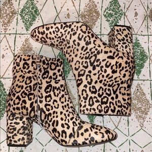 HALOGEN ANKLE BOOTS BOOTIES LEOPARD PRINT COW HIDE SIZE 9.5